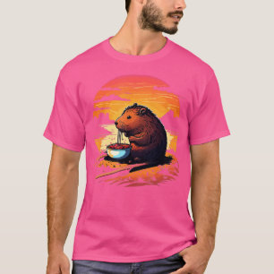 Capybara Eating Ramen Retro Vintage Capibara Gnawe T-Shirt