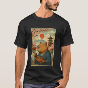 Capybara Eating Tokoyaki in Kimono Mount Fuji Cher T-Shirt