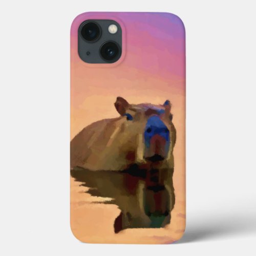 Capybara Emerging From a Tranquil Lake Art iPhone 13 Case