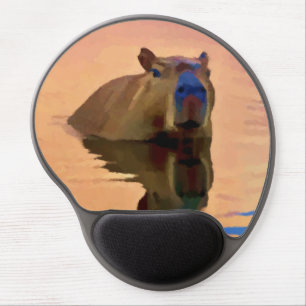 Capybara Emerging From a Tranquil Lake Art Gel Mouse Pad
