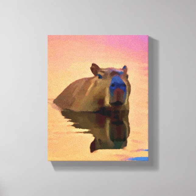 Capybara Emerging From a Tranquil Lake Canvas Print (Front)