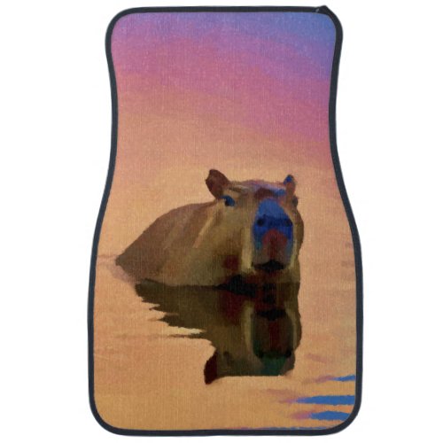 Capybara Emerging From a Tranquil Lake Car Floor Mat