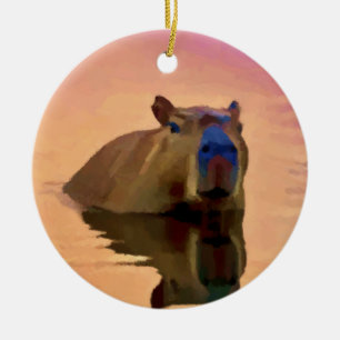 Capybara Emerging From a Tranquil Lake Ceramic Ornament