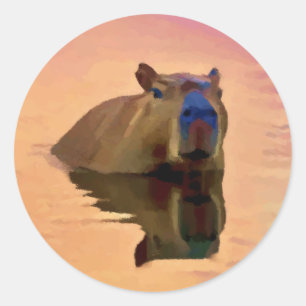 Capybara Emerging From a Tranquil Lake Classic Round Sticker