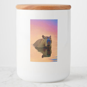 Capybara Emerging From a Tranquil Lake Cute Art Food Label