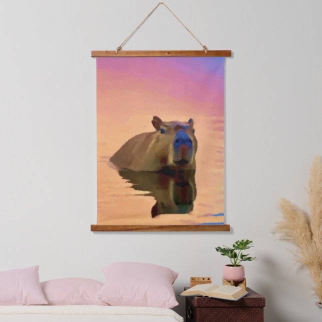 Capybara Emerging From a Tranquil Lake Hanging Tapestry (Bedroom)