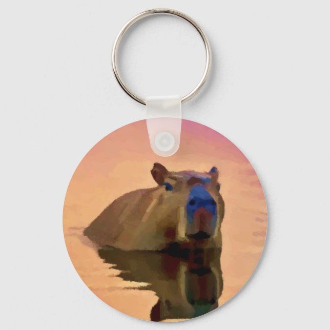 Capybara Emerging From a Tranquil Lake Keychain (Front)