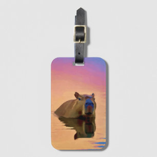 Capybara Emerging From a Tranquil Lake Luggage Tag