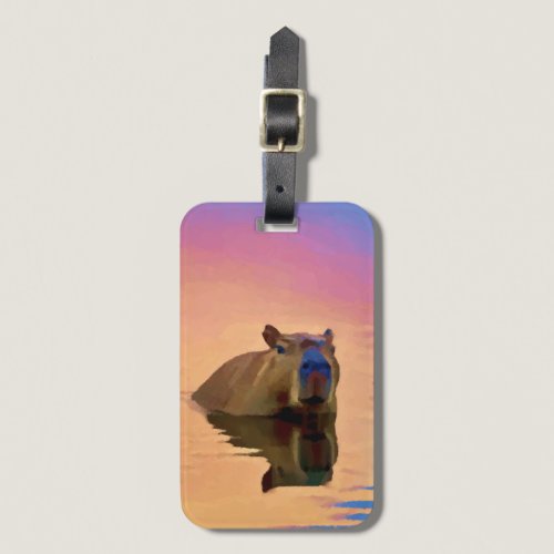 Capybara Emerging From a Tranquil Lake Luggage Tag