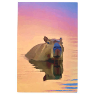 Capybara Emerging From a Tranquil Lake Metal Print