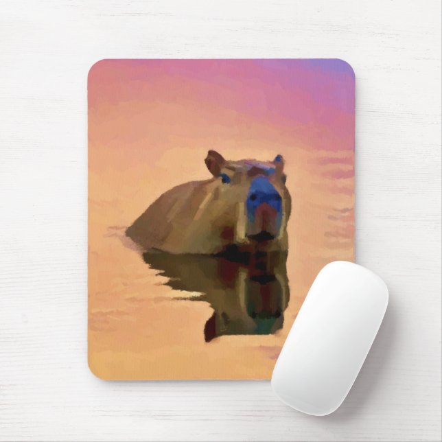 Capybara Emerging From a Tranquil Lake Mouse Pad (With Mouse)