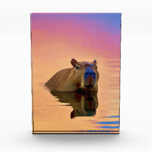 Capybara Emerging From a Tranquil Lake Photo Block