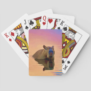 Capybara Emerging From a Tranquil Lake Poker Cards