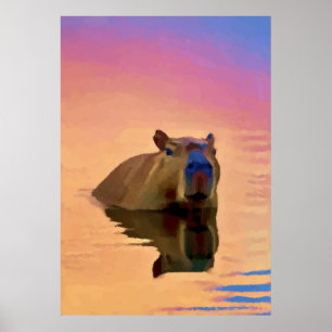 Capybara Emerging From a Tranquil Lake Poster