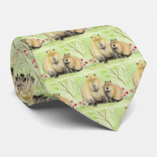 Capybara Father and Baby Neck Tie
