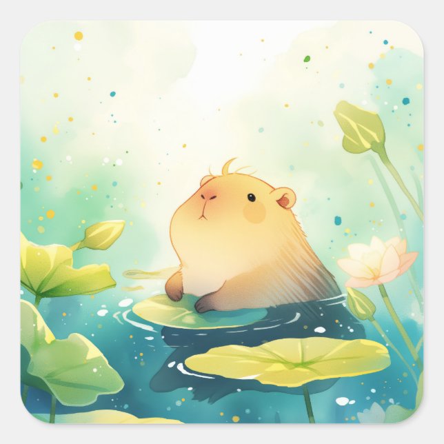 Capybara Floating in Bliss Square Sticker (Front)