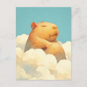 Capybara Floating in Soft Fluffy White Clouds Postcard