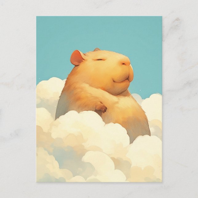 Capybara Floating in Soft Fluffy White Clouds Postcard (Front)