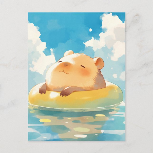 Capybara Floating in Yellow Inner Tube Summer Postcard (Front)