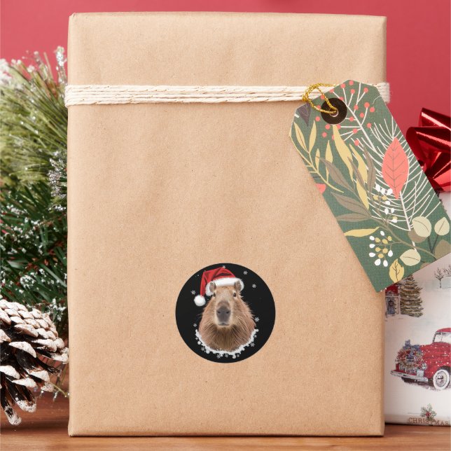 Capybara Funny Christmas  Classic Round Sticker (Holiday)