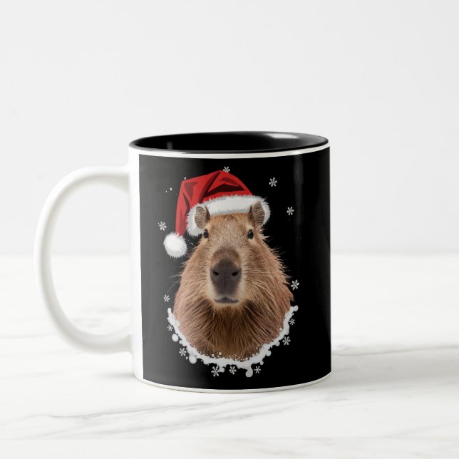 Capybara Funny Christmas  Two-Tone Coffee Mug (Left)