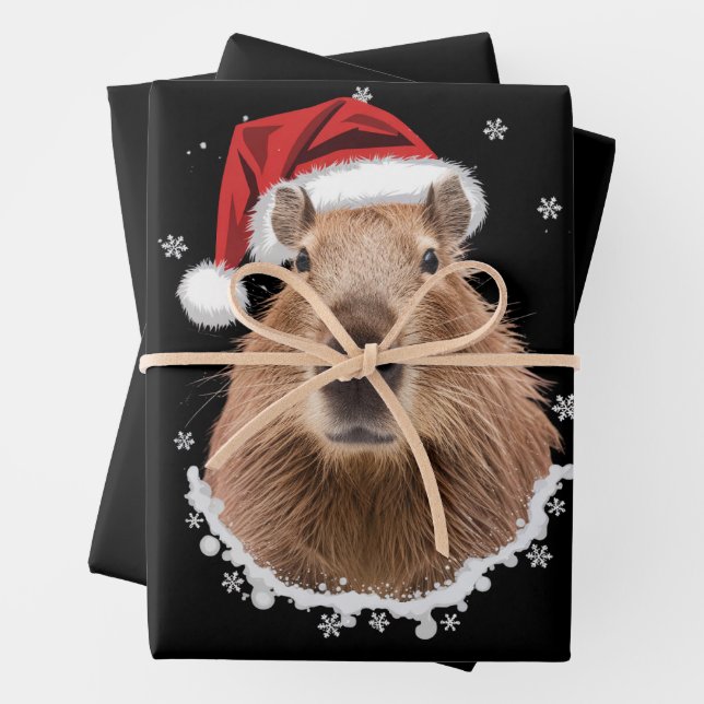 Capybara Funny Christmas  Wrapping Paper Sheets (In situ)