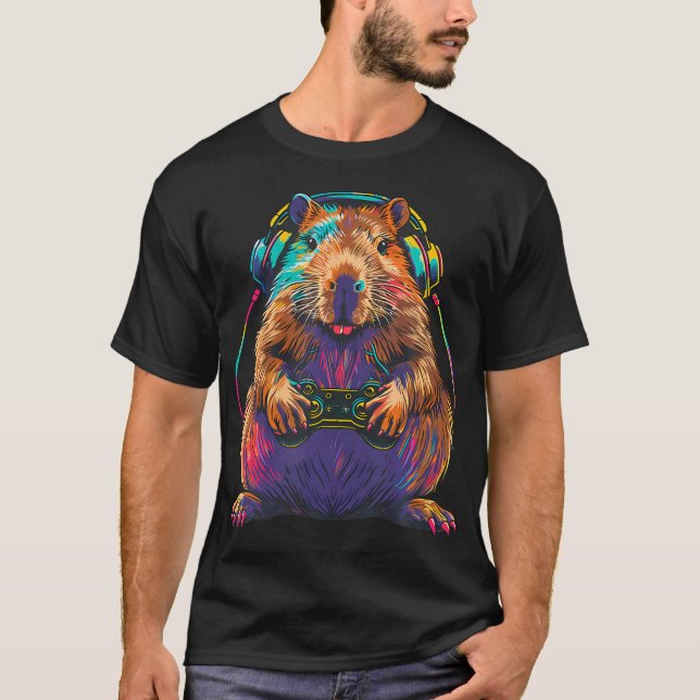 Capybara Funny Video Games Capybara Playing Video  T-Shirt (Front)