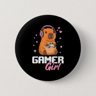 Capybara Gamer Girl Gaming  Button