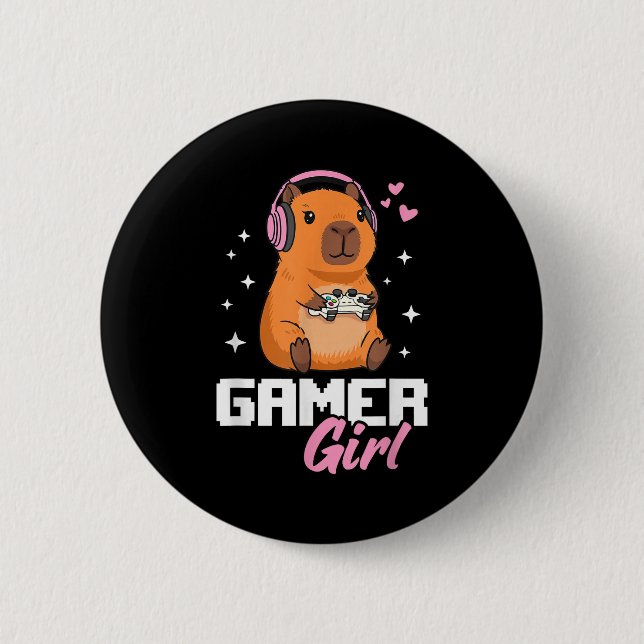 Capybara Gamer Girl Gaming  Button (Front)