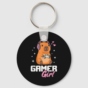 Capybara Gamer Girl Gaming Keychain