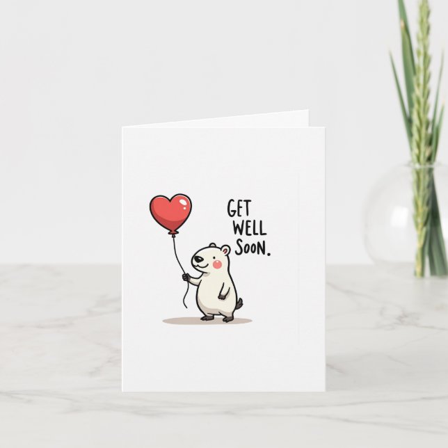 Capybara Get Well Soon Card with Heart Balloon (Front)