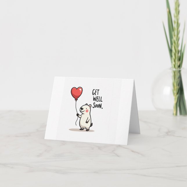 Capybara Get Well Soon Card with Heart Balloon (Front)