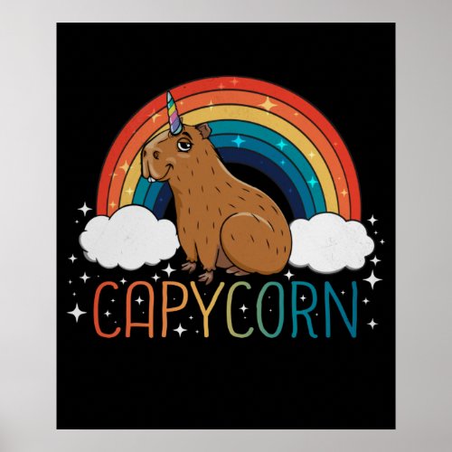 Capybara Gift Girls Unicorn Rainbow Capybara Poster