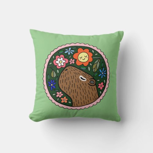 Capybara Graphic Cute capybara with flowers  Throw Pillow