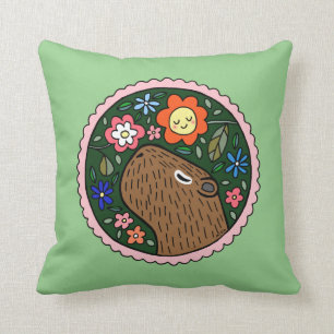 Capybara Graphic Cute capybara with flowers Throw Pillow