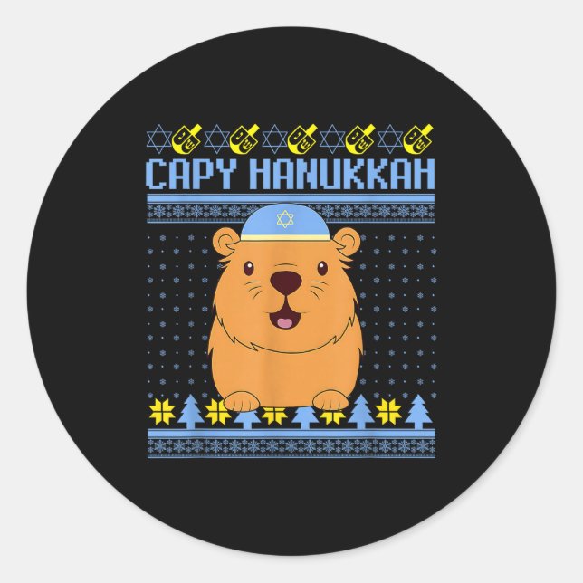 Capybara Hanukkah Capy Hanukkah Chanukah Jewish Ki Classic Round Sticker (Front)