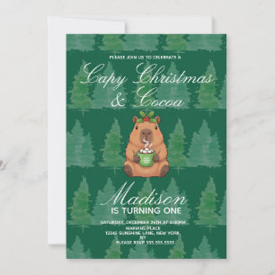 Capybara Hot Chocolate Christmas Birthday Party Invitation