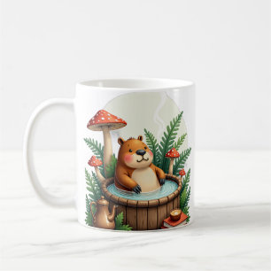 Capybara Hot Spring Mushroom Cottagecore Watercolo Coffee Mug
