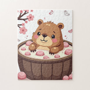Capybara Hot Tub Relaxation Bath Bombs Cherry Blos Jigsaw Puzzle