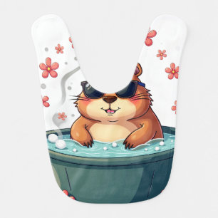 Capybara Hot Tub Relaxation Cherry Blossom Zen Vib Baby Bib