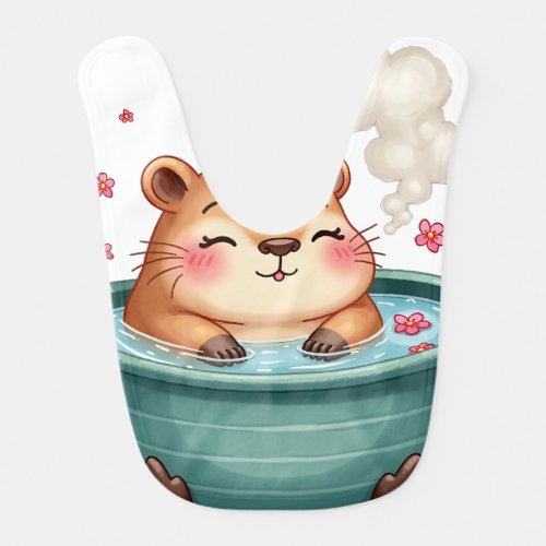 Capybara Hot Tub Relaxation Kawaii Sticker Cherry  Baby Bib