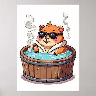 Capybara Hot Tub Relaxation Sticker Chill Vibes An Poster