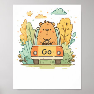 Capybara In A Car – Go! Motivational Cute Animal A Poster