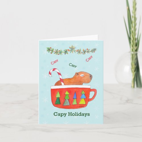 Capybara in a Cup Cute Capybara Happy Holiday  Card