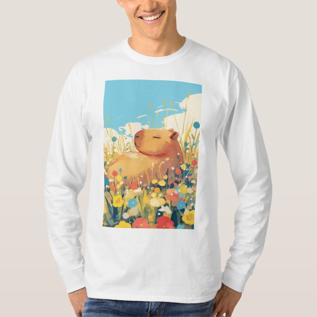 Capybara in a Field of Dreams T-Shirt (Front)