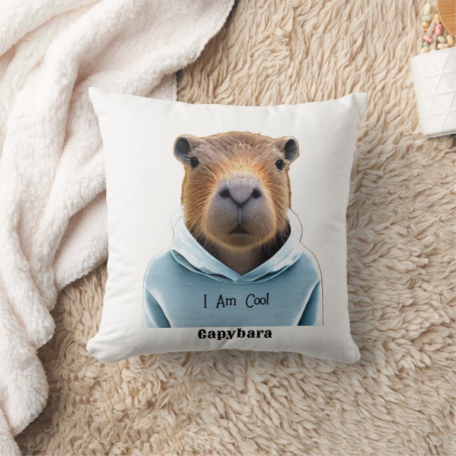 CAPYBARA In A Hoodie I Am Cool Throw Pillow (Blanket)