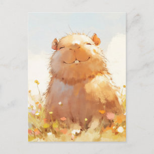 Capybara in Colorful Summer Wildflower Meadow Postcard