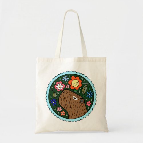 Capybara in Flowers happy Capybara Chilling Art Tote Bag