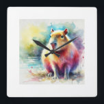 Capybara in Nature 130924AREF101 - Watercolor Square Wall Clock<br><div class="desc">Capybara in Nature 130924AREF101 - Watercolor by John Pintow - Explore the beauty of wildlife with this exquisite watercolor art collection. Each artwork captures the vibrant essence of various animals and insects,  showcasing detailed textures and rich colors. Ideal for those who cherish nature's artistry.</div>