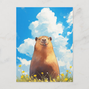 Capybara in Sunny Yellow Wildflower Meadow Postcard